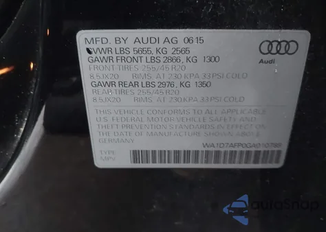 2016 Audi Q5 3.0T Premium Plus из США, поврежденный, VIN WA1D7AFP0GA010789
